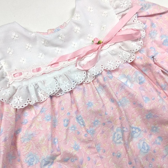 Vintage Peaches N Cream Romper Jumpsuit Size 24m Pink Floral Bib Lace - Picture 2 of 4